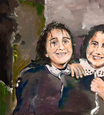 Turkse schoolmeisjes in Erzerum 1999. Acryl op doek 70x50 cm, 07/17