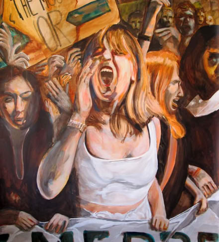 Scholierenprotest in Parijs. 225x140 cm, acryl Jan Thie 2022