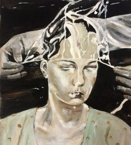 Replica van "the preservation" van Michael Borremans. Nageschilderd. 59x65cm. Verkocht.