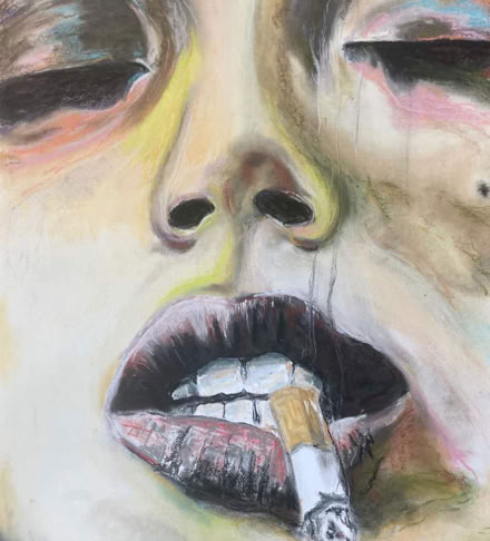 colored smoke. Pastel op Papier, 50x70 cm Jan Thie 2023
